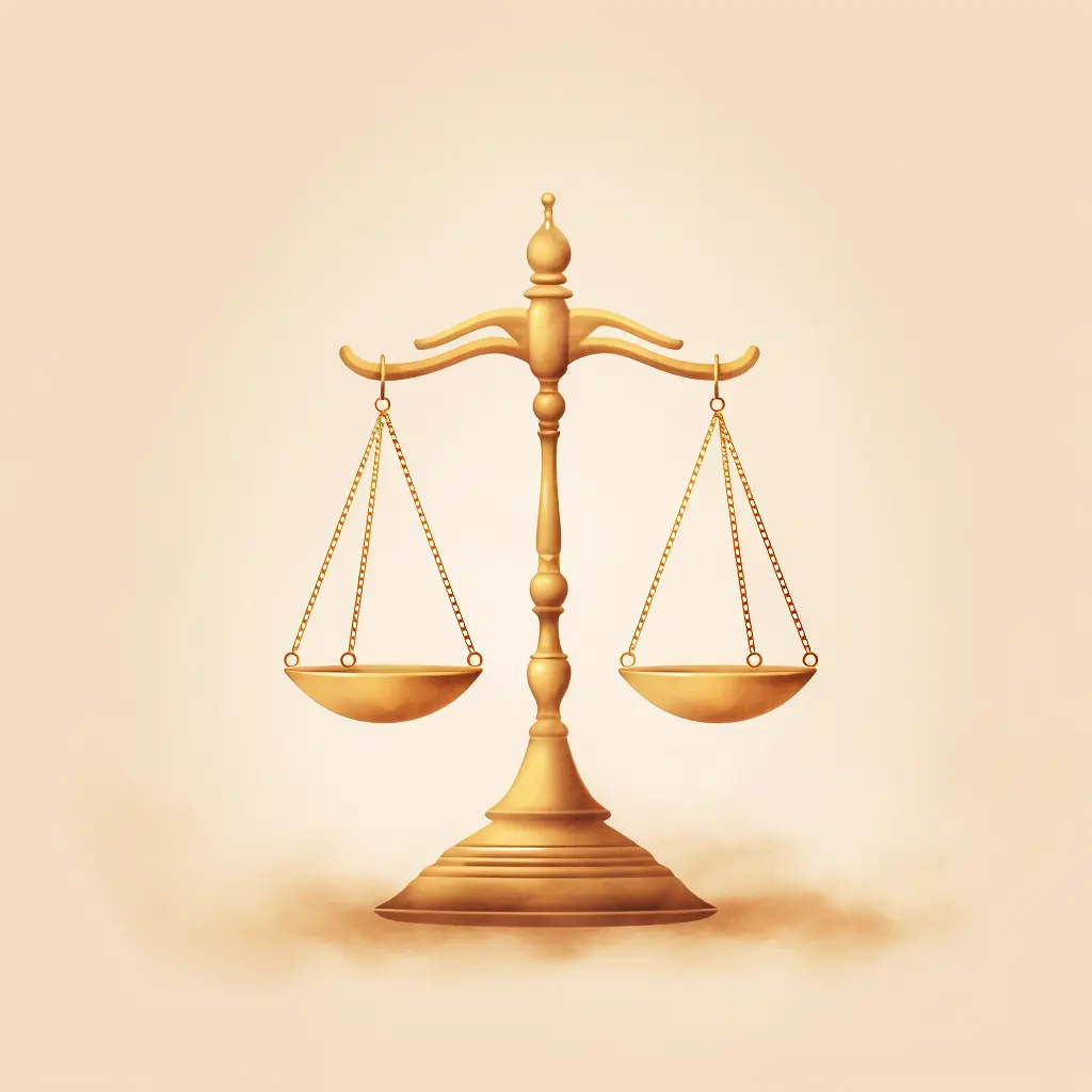 Ein Gerechtigkeitssymbol in Pastellfarben: eine Waage Ein heller und glänzender Hintergrund und ein Zeichen für die Gerechtigkeit: Eine künstlerische Schöpfung.