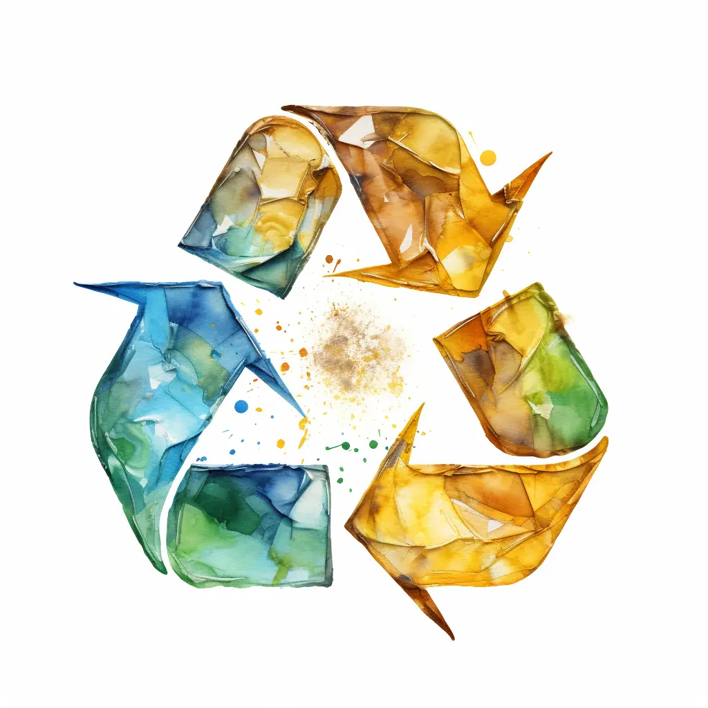 Ein semirealistisches Werk eines Recycling-Symbols in Pastellfarben Ein beiger Untergrund mit einem Recycling-Symbol