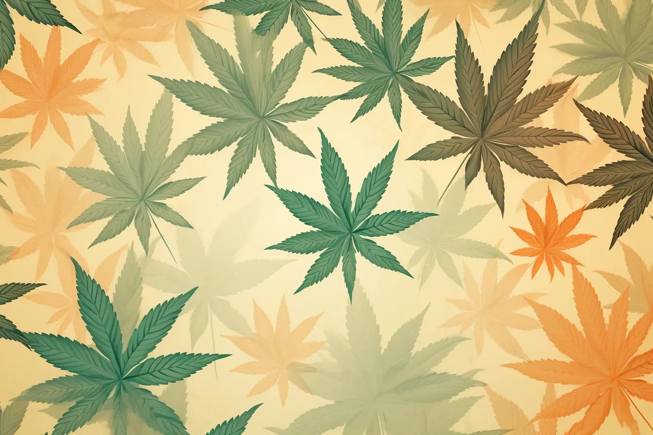 Cannabis Social Club in Wolfsburg: Chillige Stimmung mit dezenten Cannabisblättern Ein Bild aus Cannabisblättern auf beigem Hintergrund, konzipiert für einen Cannabis Social Club in Wolfsburg